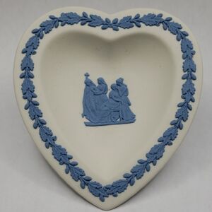 Wedgwood Jasperware White with Blue Design Heart-Shaped Trinket Dish